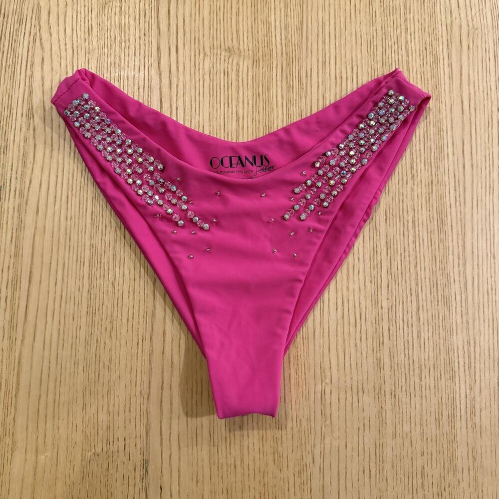 Oceanus Bikini Bottom XS Rhinestone Embellished Pink Swimwear Beach Pool Resort
